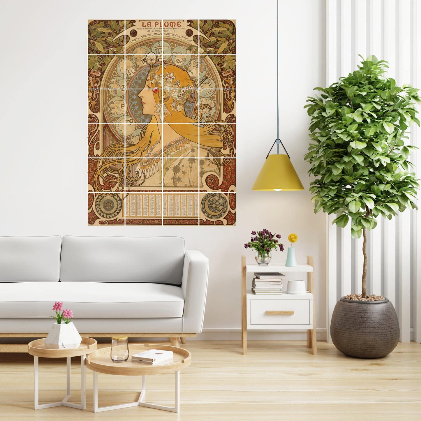 Tile Mural/Mosaic Ceramic Panel of Alphonse Mucha La Plume - Mucha wall print - Mucha wall art -Tile Mural - Gloss Tiles- Tile Mosaic