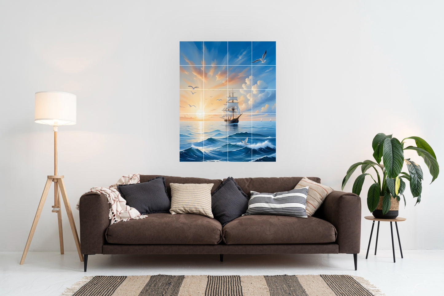 Tile Mural/Mosaic Ceramic Panel of a Ship - Sailing ship print- Ocean Waves Wall Mural -Tile Mural Art - Sunset Home Decor- Tile Mosaic (Copy)