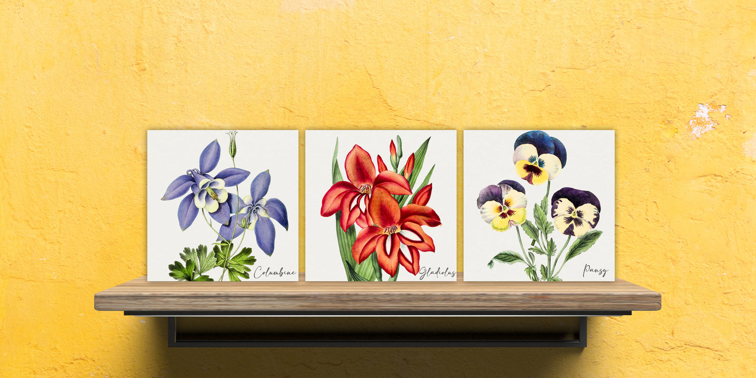 Set of 3 Vintage Botanica ceramic tiles