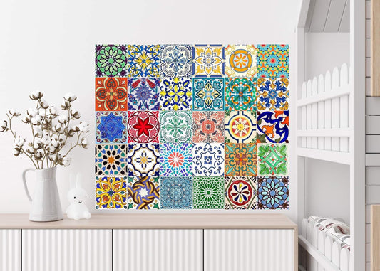 Mediterranean ceramic tiles -  set of 34 wall decor tiles - Kitchen Backsplash Tiles, Table Decorative Tiles, Bathroom Tiles, Coaster