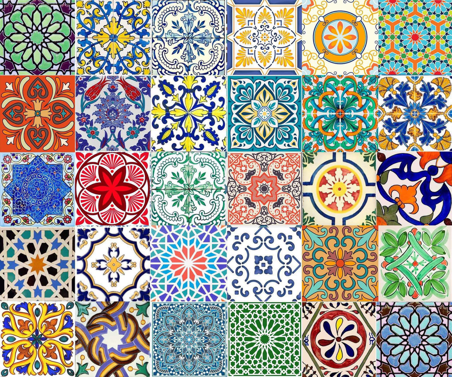 Mediterranean ceramic tiles -  set of 34 wall decor tiles - Kitchen Backsplash Tiles, Table Decorative Tiles, Bathroom Tiles, Coaster