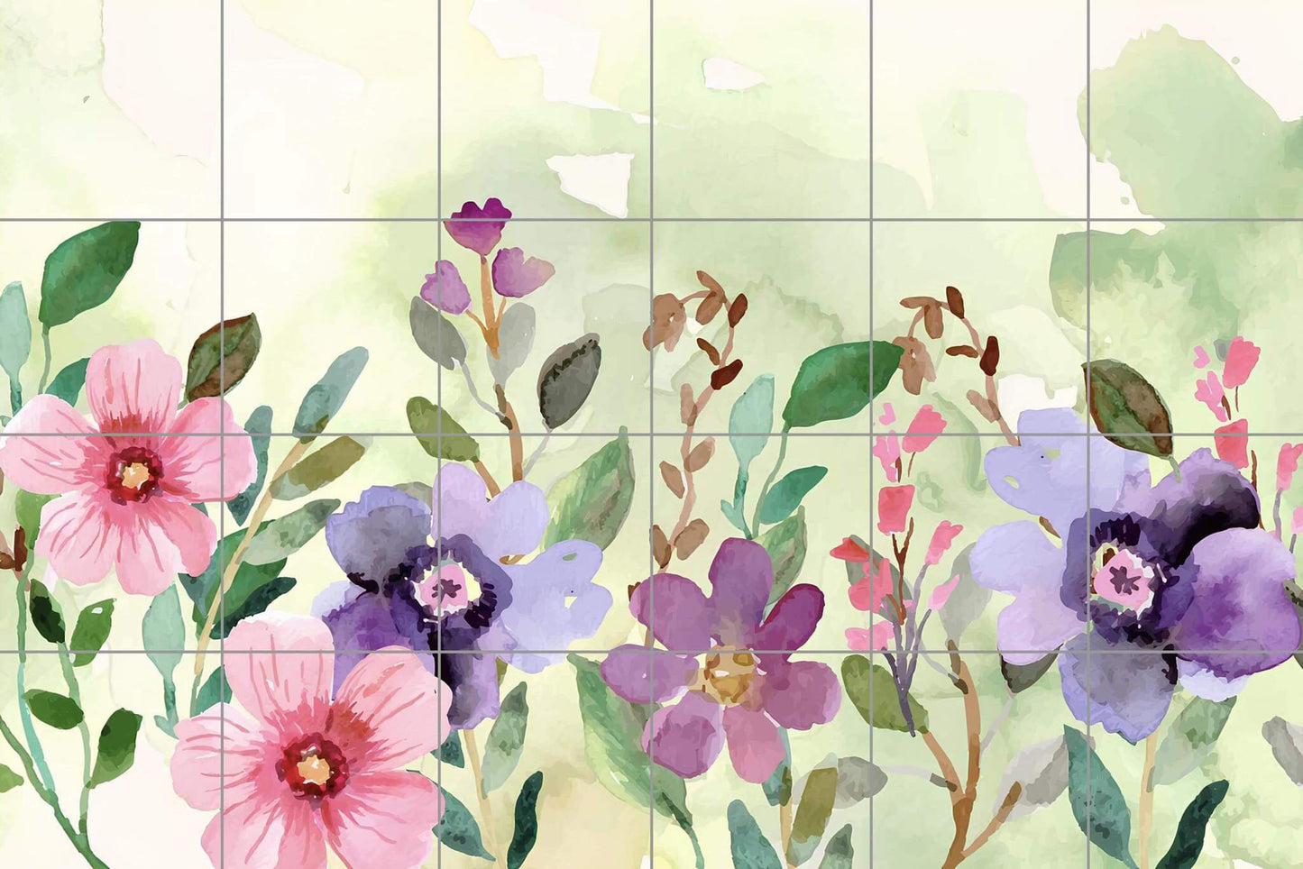 Tile Mural/Mosaic Ceramic of Flowers watercolour painting - 3 Mosaics of Watercolor Flowers print - Tile Mural -Gloss Tiles -Tile Mosaic -Vintage Botanica