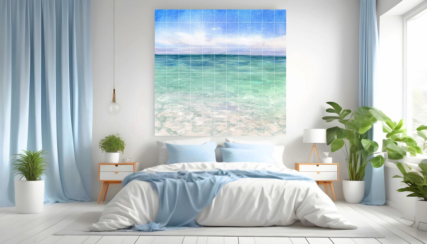 Tile Mural/Mosaic Ceramic Panel of Watercolor Ocean Waves- Sea Mural - Ocean Waves Wall Mural - Wall Art -Tile Mural - Landscape Tile Mosaic