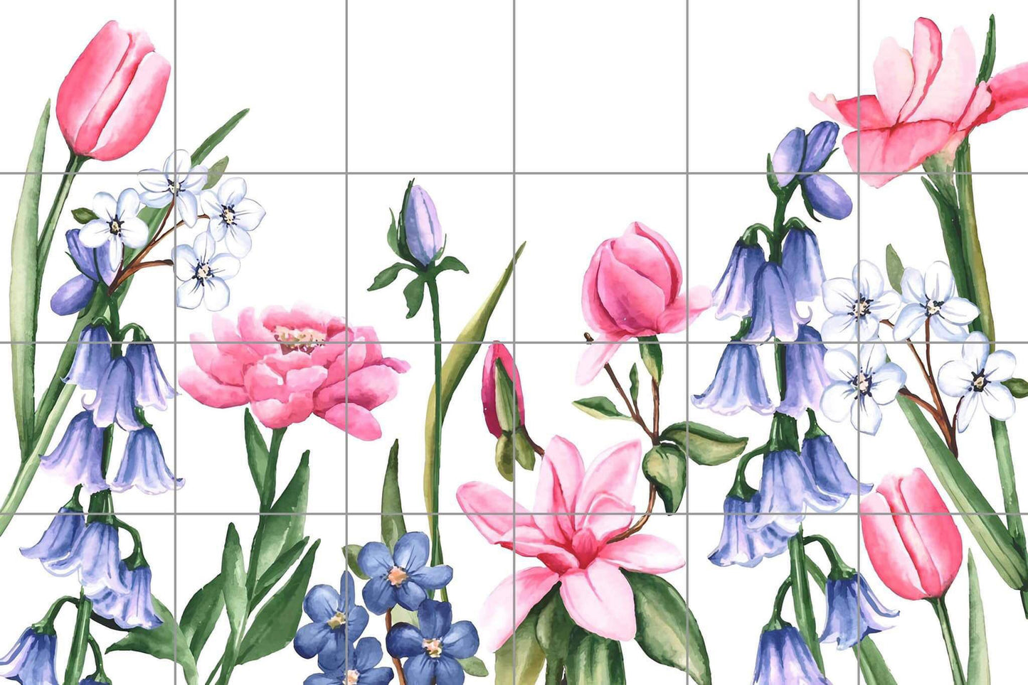 Tile Mural/Mosaic Ceramic of Flowers watercolour painting - 3 Mosaics of Watercolor Flowers print - Tile Mural -Gloss Tiles -Tile Mosaic -Vintage Botanica