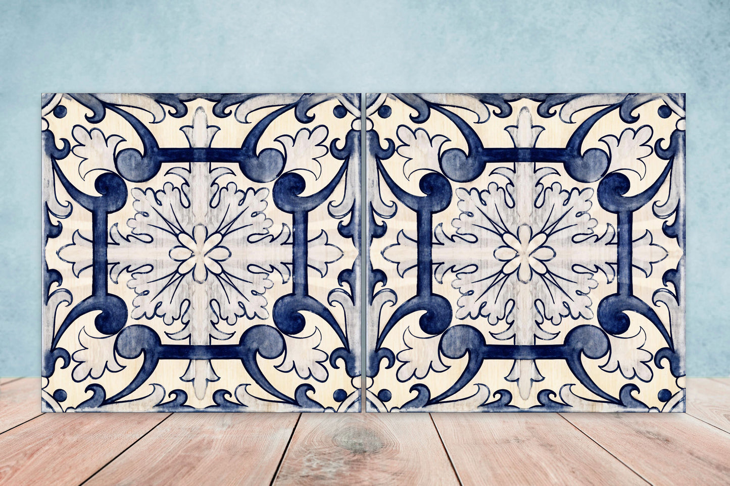 Portuguese Azulejo Tiles - Set of 2 Portuguese Wall Decor Tiles - Kitchen Backsplash Tiles, Table Decorative Tiles, Bathroom Tiles