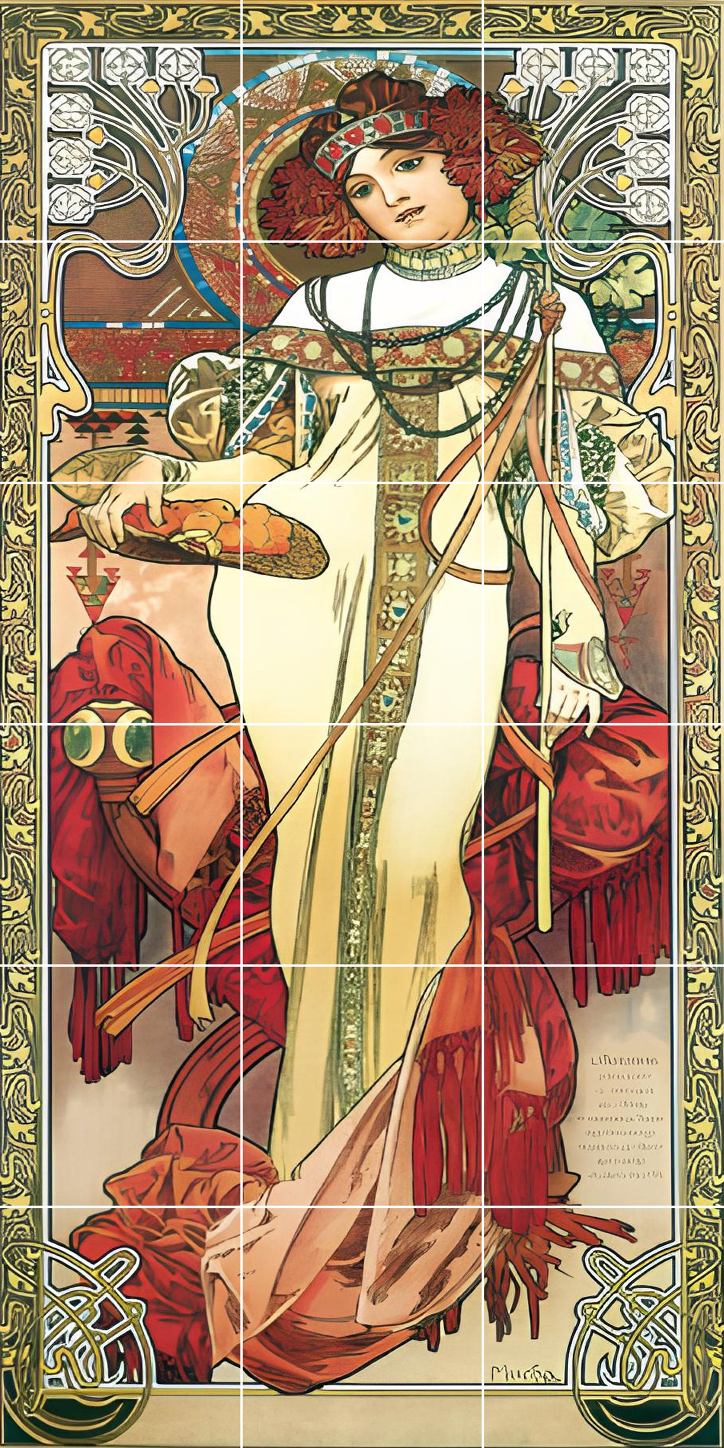 Tile Mural/Mosaic Ceramic Panel of 4 Alphonse Mucha Les saisons Mosaics - Alphonse Mucha wall print - Mucha Summer wall art - Tile Mural -Alphonse Mucha la Plume