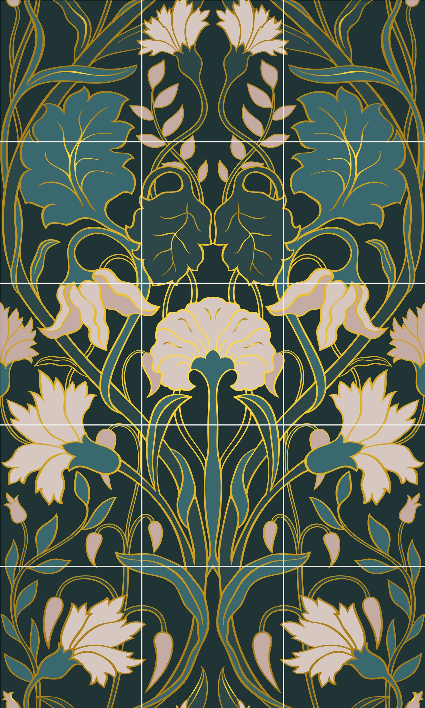 Art Nouveau Floral Ceramic Tile Mural/Mosaic - Art Nouveau Wall Decor Tiles - Flower Mural - Floral Print - Kitchen Backsplash Tiles
