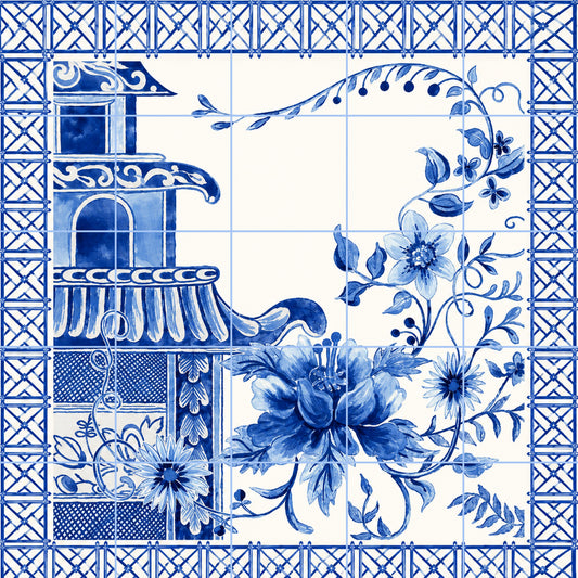 Delft Ceramic mural, 25 tiles Floral Wall Art
