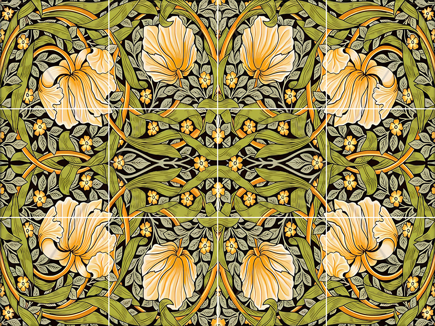 Art Nouveau Floral Ceramic Tile Mural/Mosaic - Art Nouveau Wall Decor Tiles - Flower Mural - Floral Print -Kitchen Backsplash Tiles,Bathroom