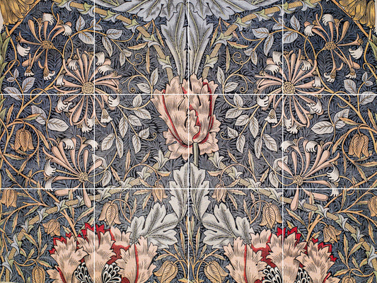 Tile Mural/Mosaic Ceramic Panel of Printed Linen Honeysuckle William Morris - William Morris wall art - Tile Mural -Gloss Tiles-Tile Mosaic