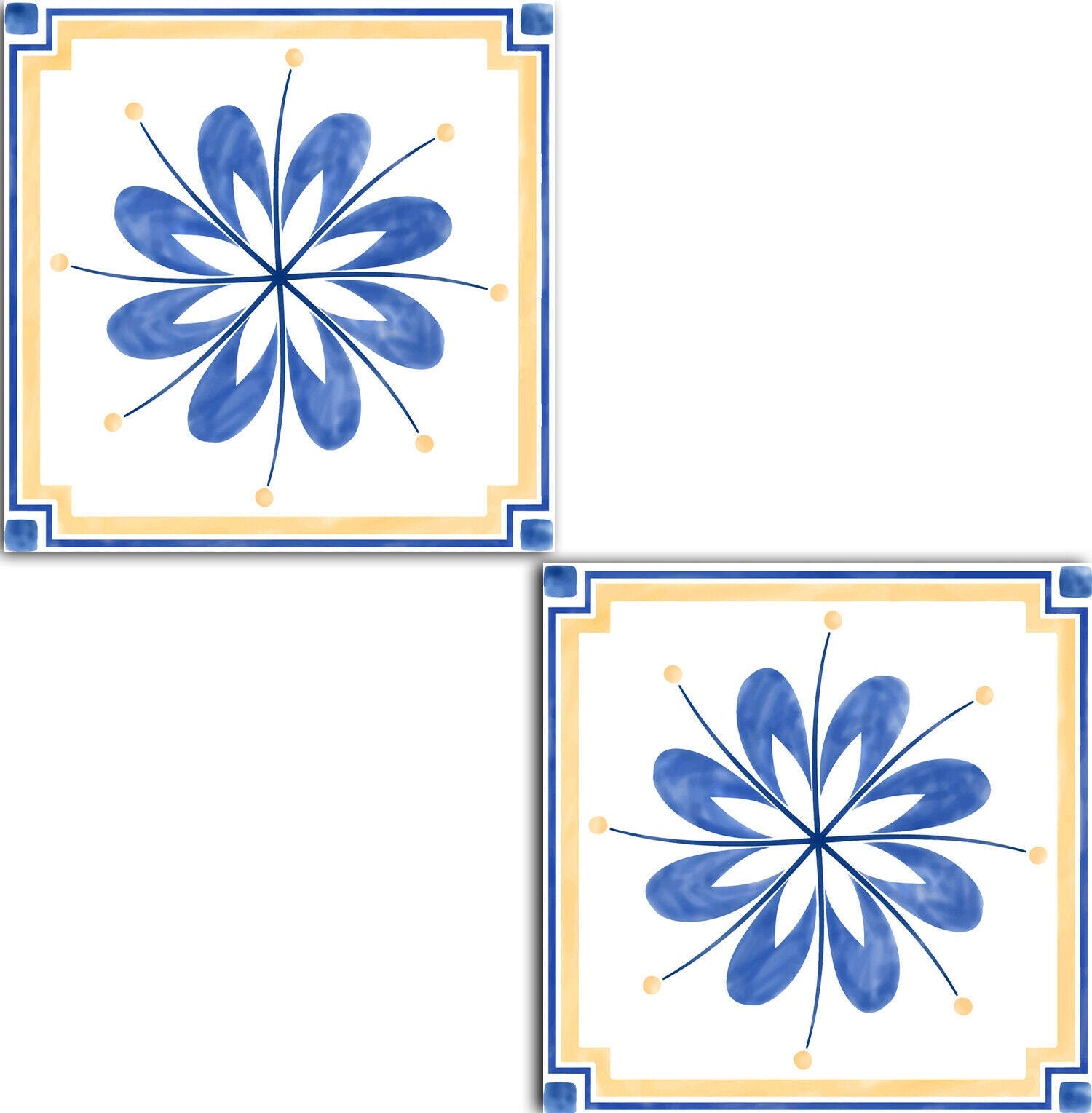 Spanish Ceramic Tiles - Set of 2 Spanish Wall Decor Tiles - Kitchen Backsplash Tiles, Table Decorative Tiles, Bathroom Tiles, Coaster