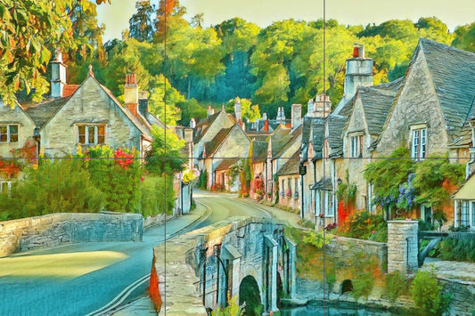 Tile Mural/Mosaic Ceramic Panel of English countryside - English town print - Countryside wall print - Tile Mural - Gloss Tiles- Tile Mosaic