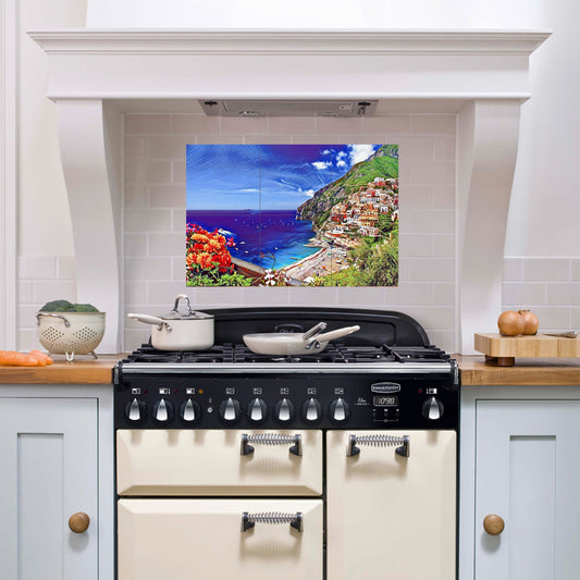 Tile Mural/Mosaic Ceramic Panel of Positano - Positiano wall print Positano wall art - Tile Mural - Italian Mosaic -Gloss Tiles -Tile Mosaic