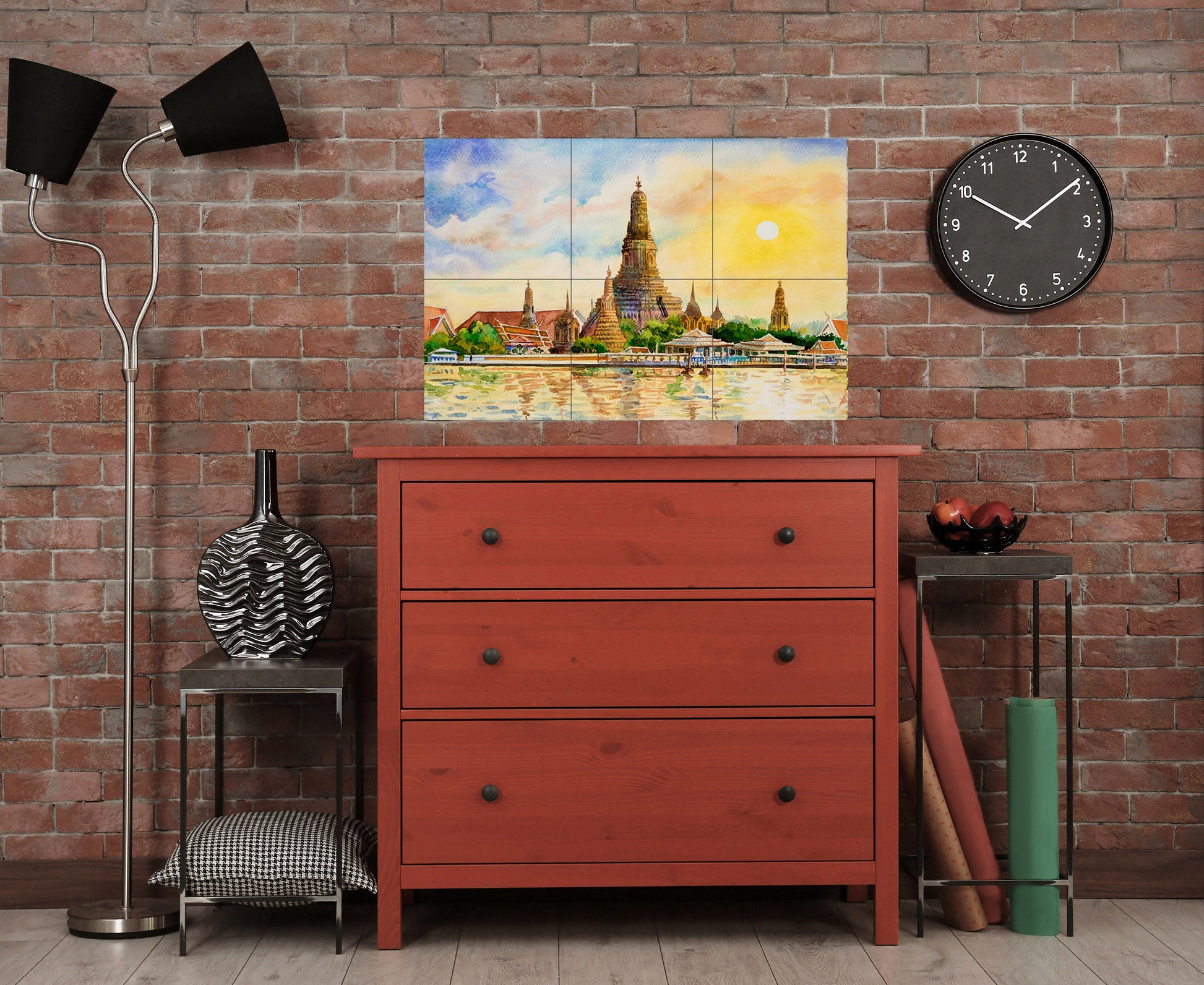 Tile Mural/Mosaic Ceramic of Wat Arun Temple - Thailand - Lovely Landscape -Colourful Wall Art - Tile Mural - Gloss Tiles - Tile Mosaic