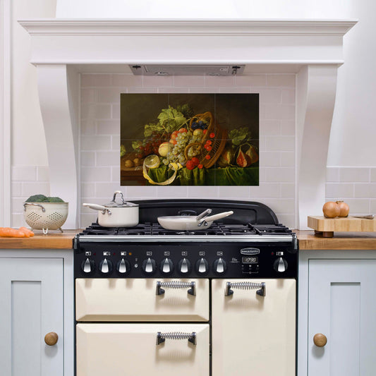 Cornelis de Heem Fruit Basket Tile Mural: Glossy Ceramic Mosaic Panel