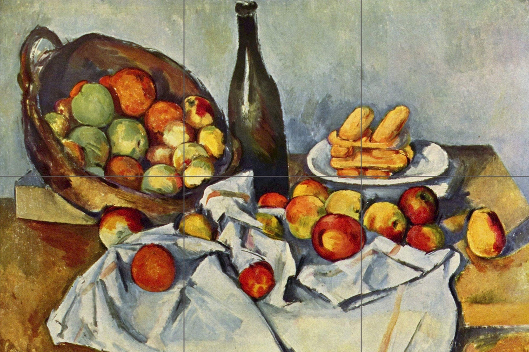 Tile Mural/Mosaic Ceramic Panel of Paul Cezanne Basket of Apples -Cezanne Wall Art -Cezanne wall print-Tile Mural - Gloss Tiles -Tile Mosaic