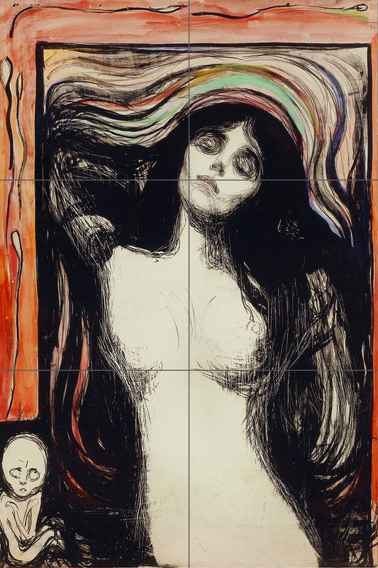 Tile Mural/Mosaic Ceramic Panel of Madonna by Edvard Munch - Munch Wall Art - Edvard Munch wall print -Tile Mural - Tile Mosaic -Gloss Tiles
