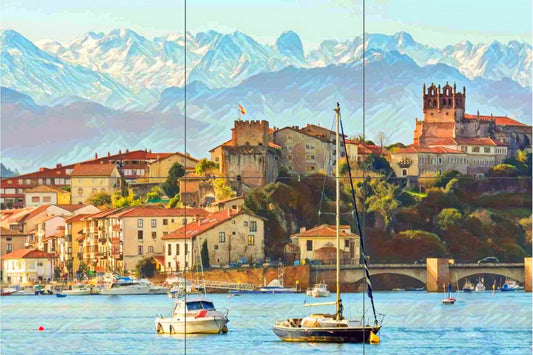 Tile Mural/Mosaic Ceramic Panel of San Vicente de la Barquera - Spanish Landscape - San Vicente Print -Tile Mural -Gloss Tiles -Tile Mosaic
