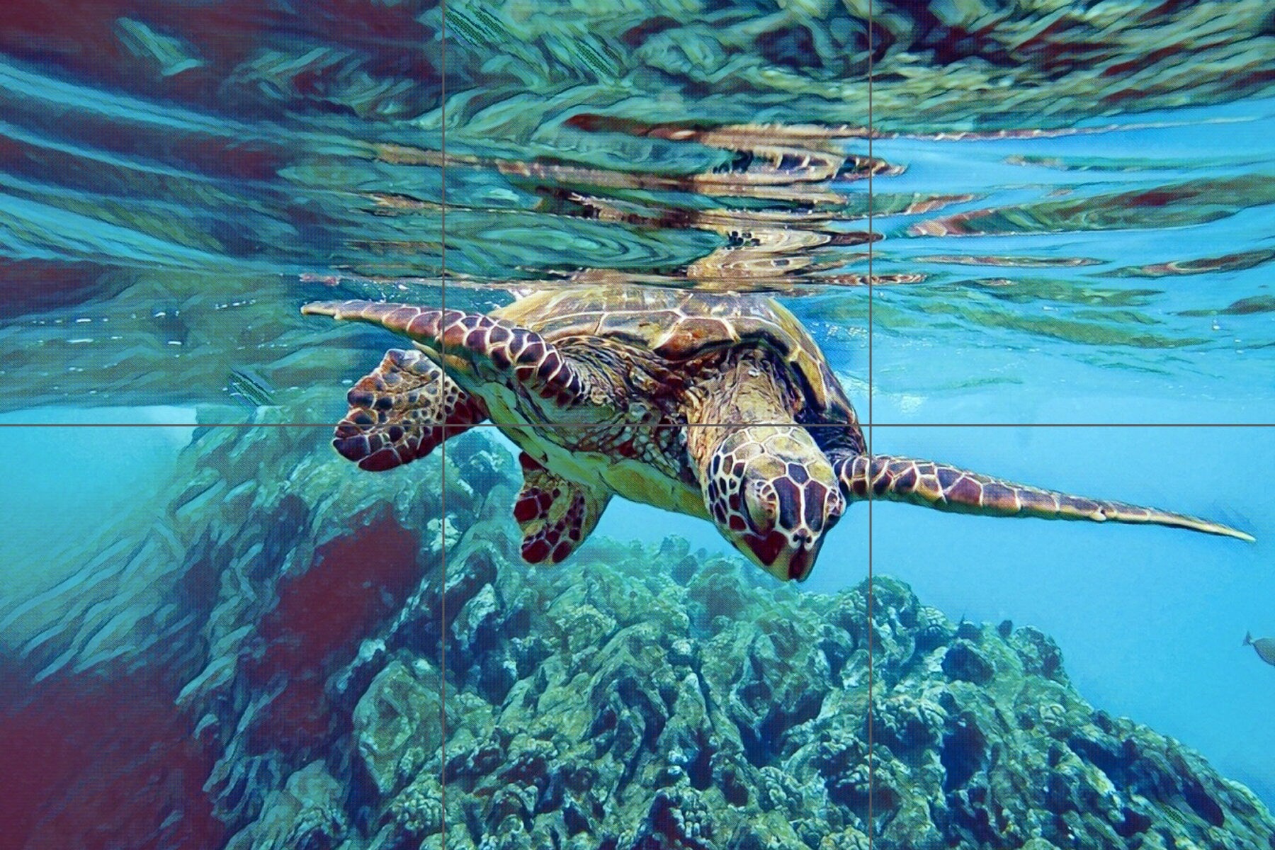 Tile Mural/Mosaic Ceramic Panel of an Ocean Undersea Sea Turtle - Underwater Wall Nature Art Print - Tile Mural - Gloss Tiles - Tile Mosaic