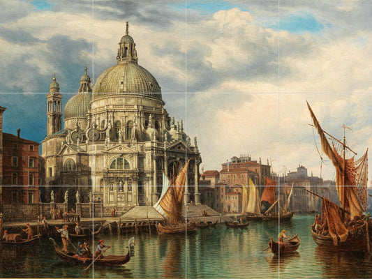 Tile Mural/Mosaic Ceramic Panel of Venice, Grand Canal with Santa Maria della Salute -Jaeckel-Colourful Painting -Tile Mural -Tile Mosaic