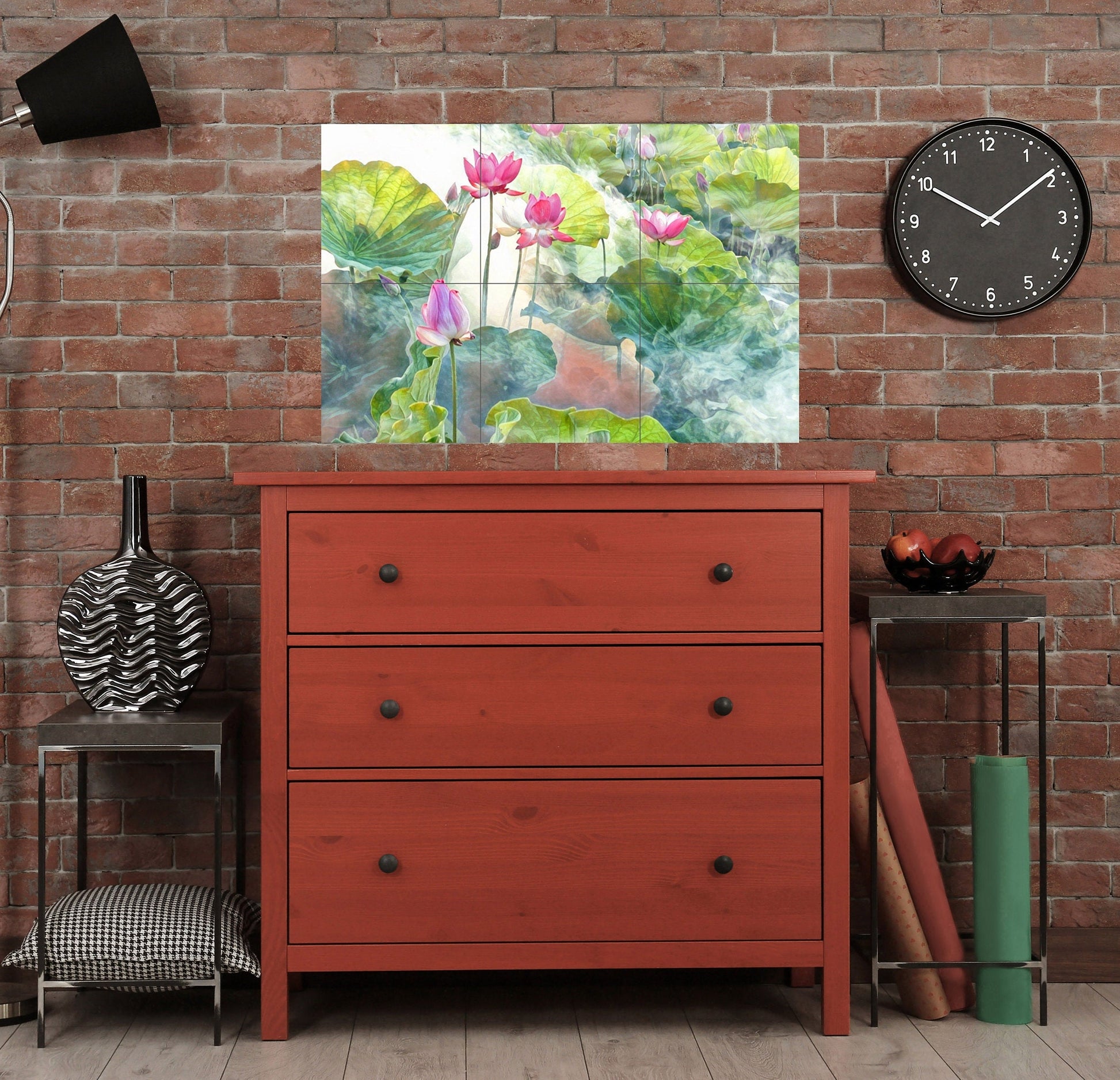 Lotus Flower Tile Mural: Ceramic Mosaic Art Print, Home Decor