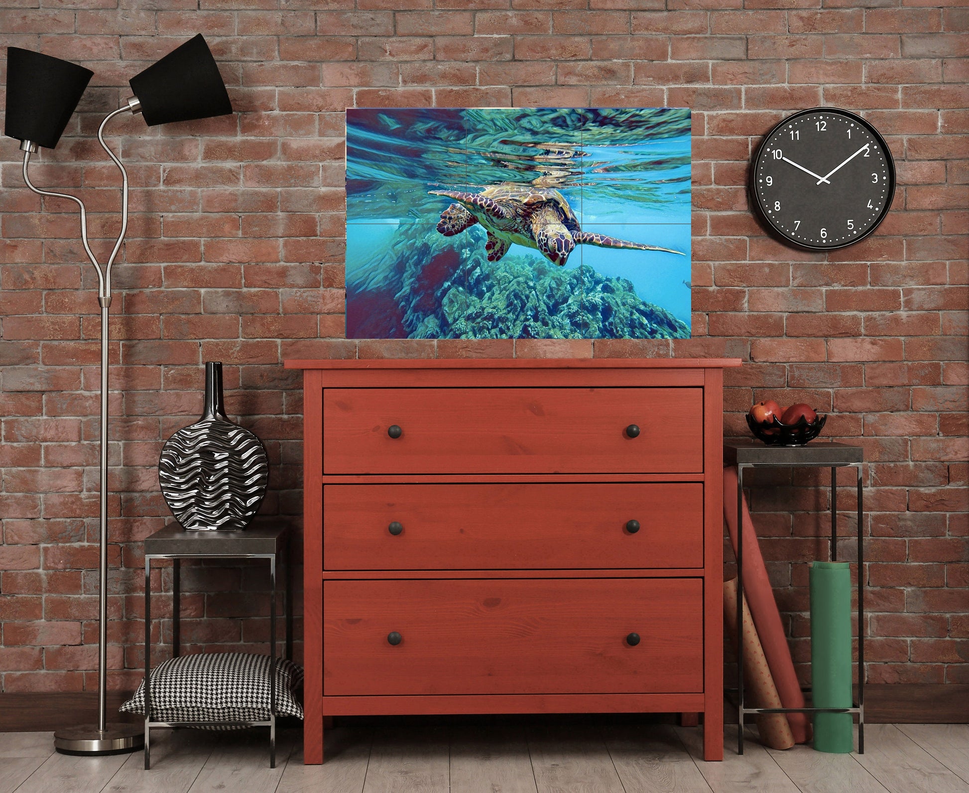 Tile Mural/Mosaic Ceramic Panel of an Ocean Undersea Sea Turtle - Underwater Wall Nature Art Print - Tile Mural - Gloss Tiles - Tile Mosaic
