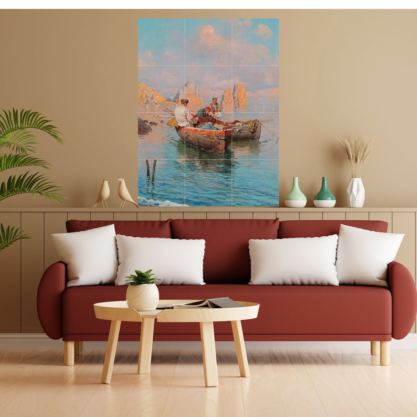 Tile Mural/Mosaic Ceramic Panel of Capri Fishermen - Italian Colourful Painting Art -Tile Mural -Gloss Tiles-Tile Mosaic