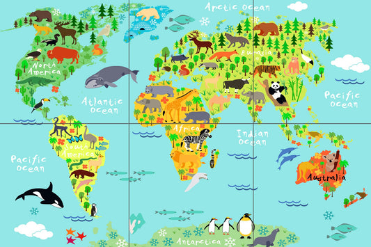 Tile Mural/Mosaic Ceramic Panel of a World Map - Children Room - Nursery decor - Nursery Wall Art - Tile Mural - Gloss Tiles - Tile Mosaic