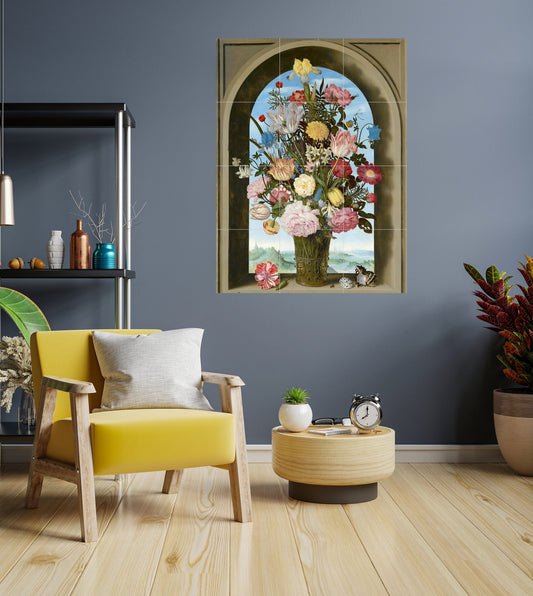 Bosschaert Vase of Flowers Ceramic Tile Mural: Floral Wall Window Art Gloss Finish