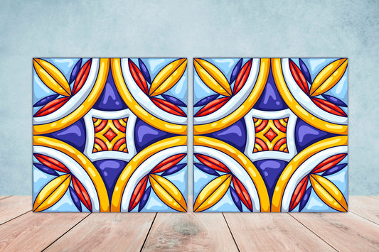 Italian Majolica Ceramic Tiles - Set of 2 Italian Wall Ceramic Tiles - Kitchen Backsplash Tiles, Table Decorative Tiles, Bathroom Tiles