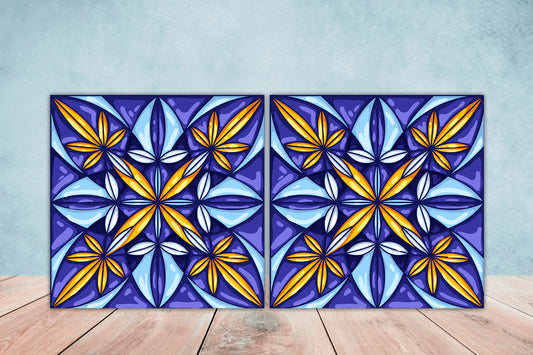 Italian Majolica Ceramic Tiles - Set of 2 Italian Wall Decor Ceramic Tiles -Kitchen Backsplash Tiles, Table Decorative Tiles, Bathroom Tiles