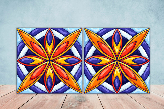 Italian Majolica Ceramic Tiles - Set of 2 Italian Wall Decor Ceramic Tiles -Kitchen Backsplash Tiles, Table Decorative Tiles, Bathroom Tiles
