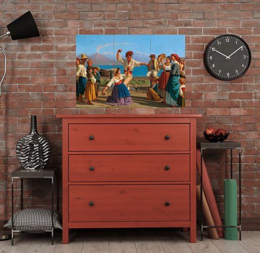 Tile Mural/Mosaic Ceramic Panel of Tarantella, Naples Vesuvius print -Naples Wall Art -Naples print- Vesuvius print- Tile Mural -Tile Mosaic