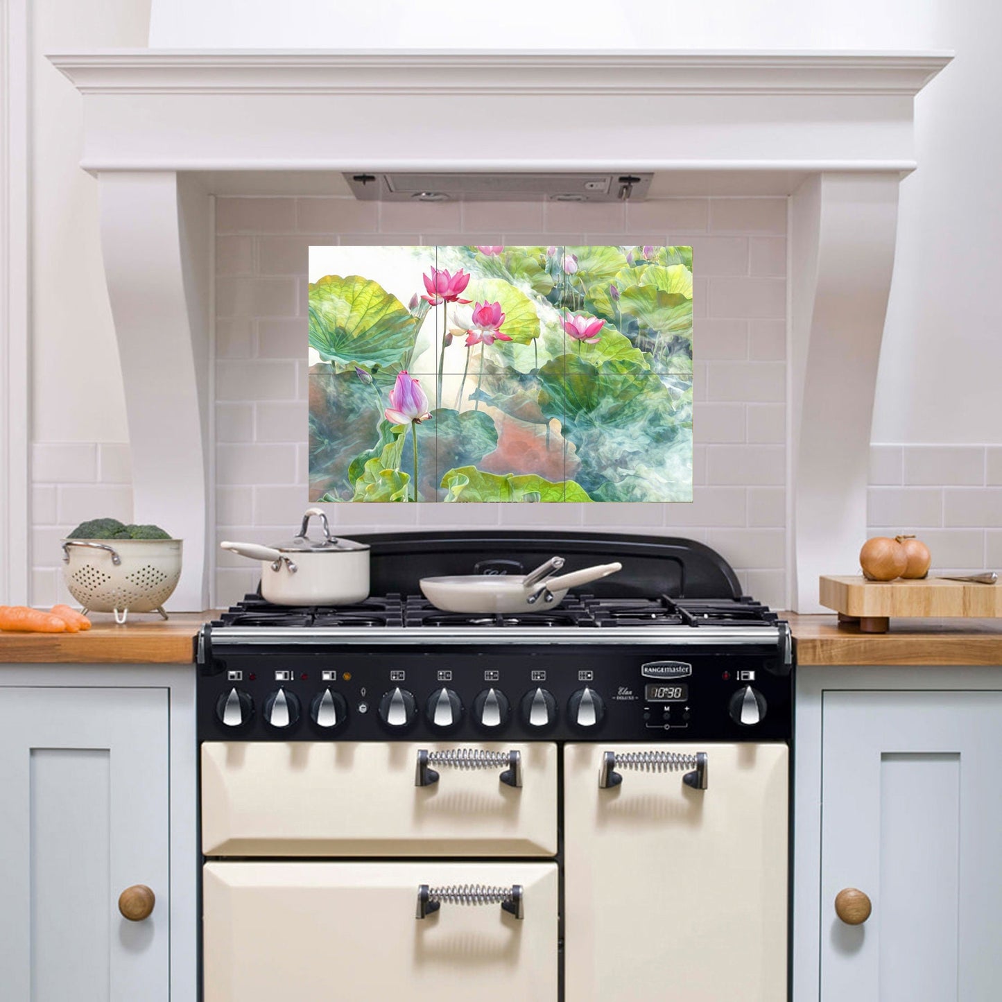 Lotus Flower Tile Mural: Ceramic Mosaic Art Print, Home Decor