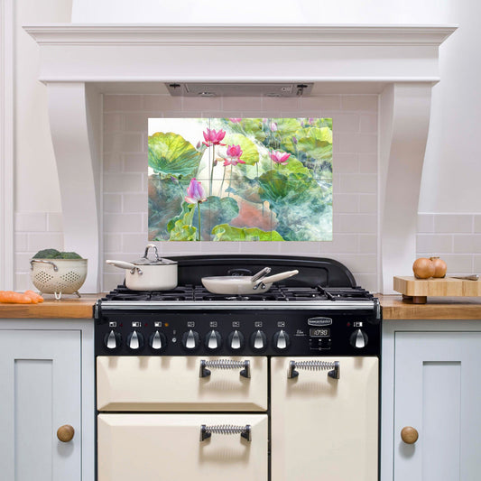 Lotus Flower Tile Mural: Ceramic Mosaic Art Print, Home Decor