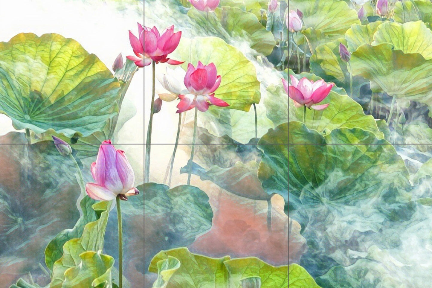 Lotus Flower Tile Mural: Ceramic Mosaic Art Print, Home Decor