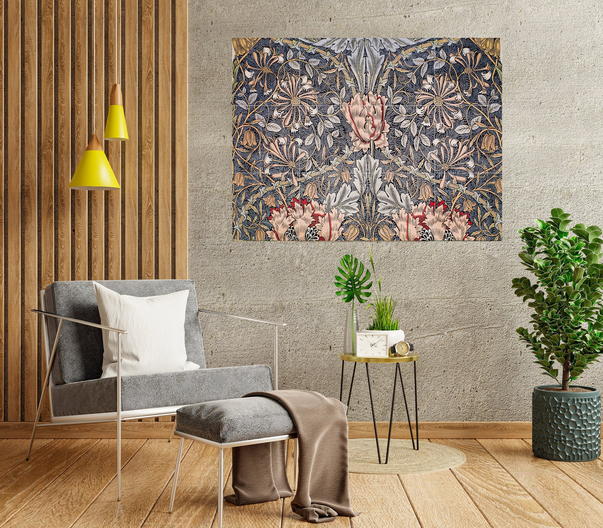 Tile Mural/Mosaic Ceramic Panel of Printed Linen Honeysuckle William Morris - William Morris wall art - Tile Mural -Gloss Tiles-Tile Mosaic