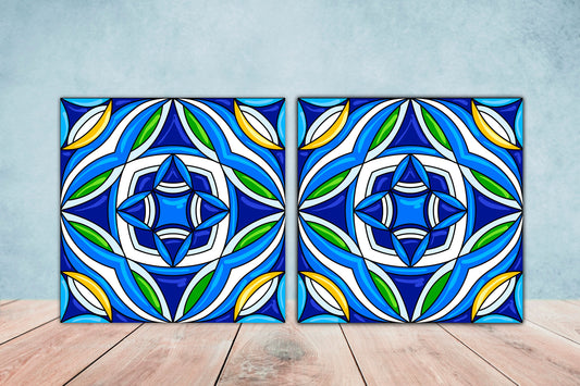 Italian Majolica Ceramic Tiles - Set of 2 Italian Wall Decor Tiles - Kitchen Backsplash Tiles, Table Decorative Tiles, Bathroom Tiles
