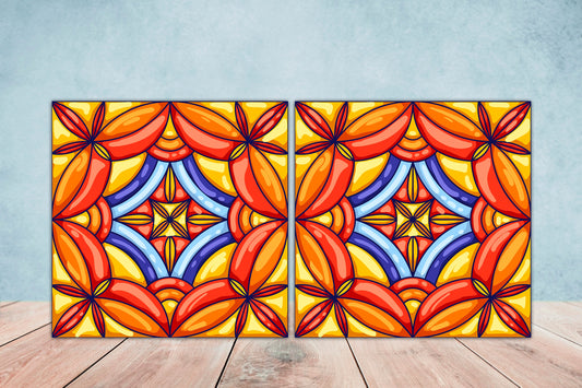 Italian Majolica Ceramic Tiles - Set of 2 Italian Wall Decor Tiles - Kitchen Backsplash Tiles, Table Decorative Tiles, Bathroom Tiles