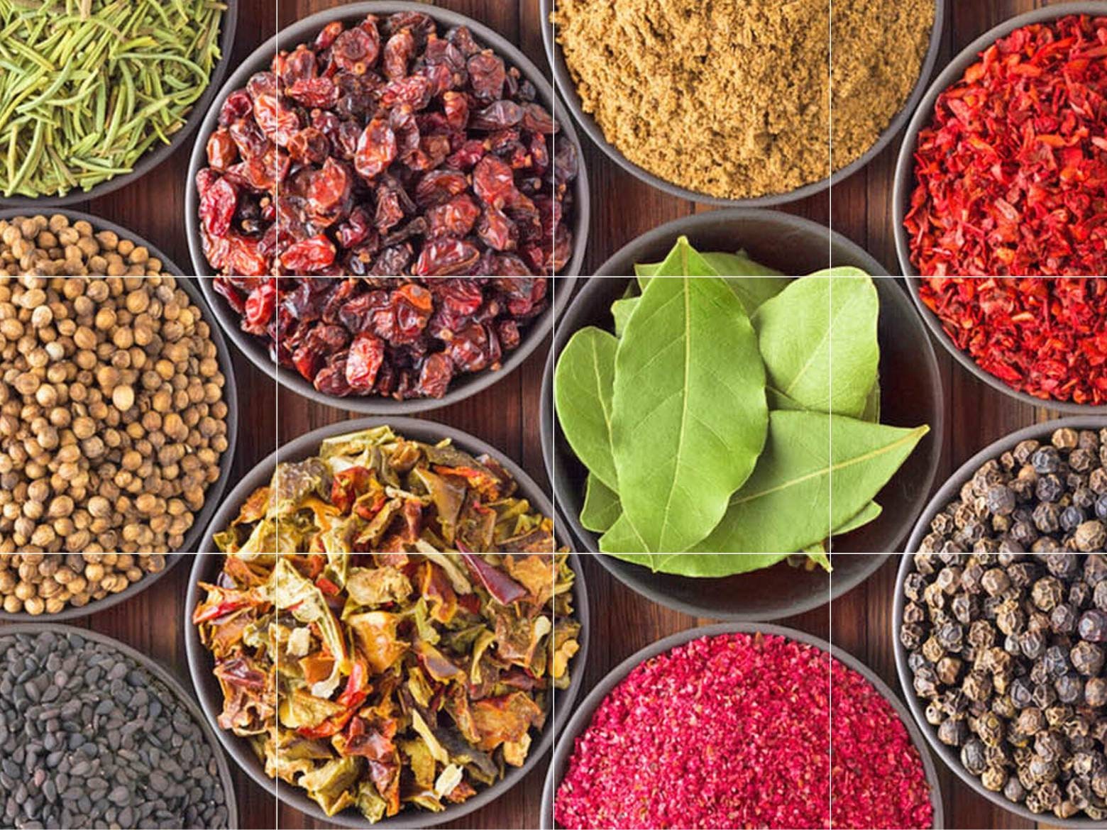 Tile Mural/Mosaic Ceramic Panel of Herbs and Spices - Spices Wall Art - Kitchen Backsplash Tiles - Herbs Print - Gloss Tiles -Tile Mosaic