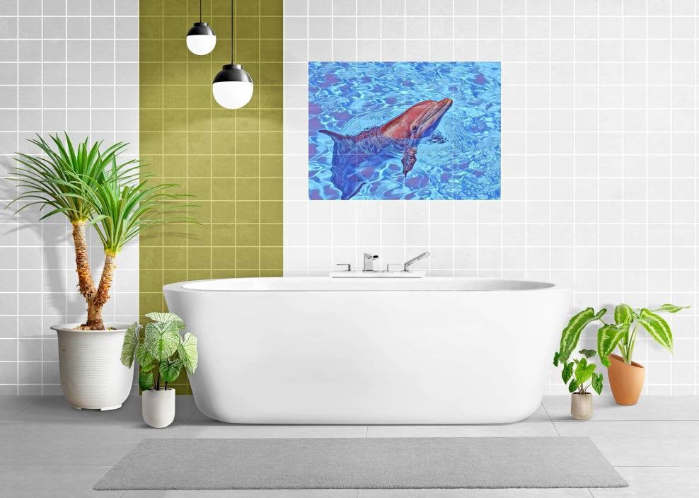 Tile Mural/Mosaic Ceramic Panel of a Dolphin - Dolphin Wall Art - Dolphin wall print - Tile Mural Art Print - Home Decor - Tile Mosaic