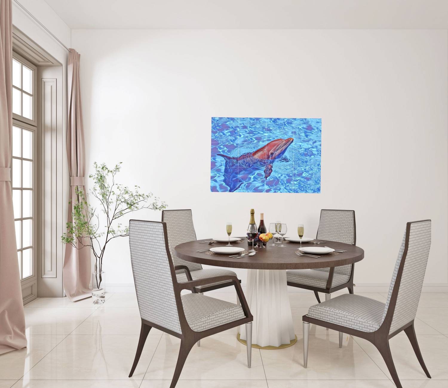 Tile Mural/Mosaic Ceramic Panel of a Dolphin - Dolphin Wall Art - Dolphin wall print - Tile Mural Art Print - Home Decor - Tile Mosaic