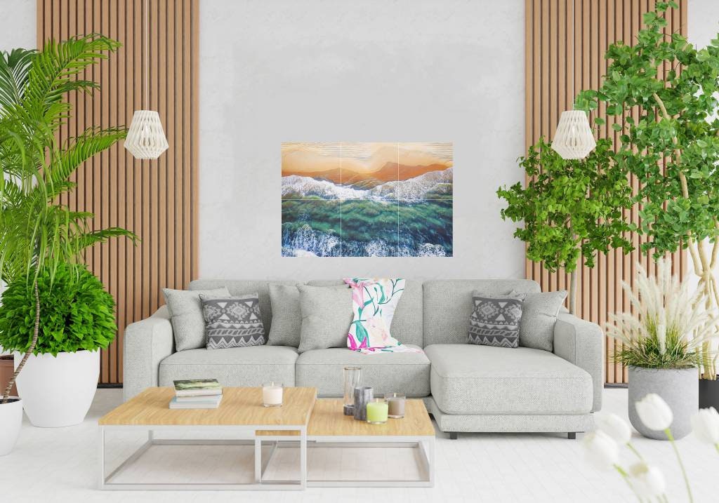 Tile Mural/Mosaic Ceramic Panel of Ocean Waves - Beach Mural - Ocean Waves Wall Mural - Ocean waves wall print - Home Decor - Tile Mosaic