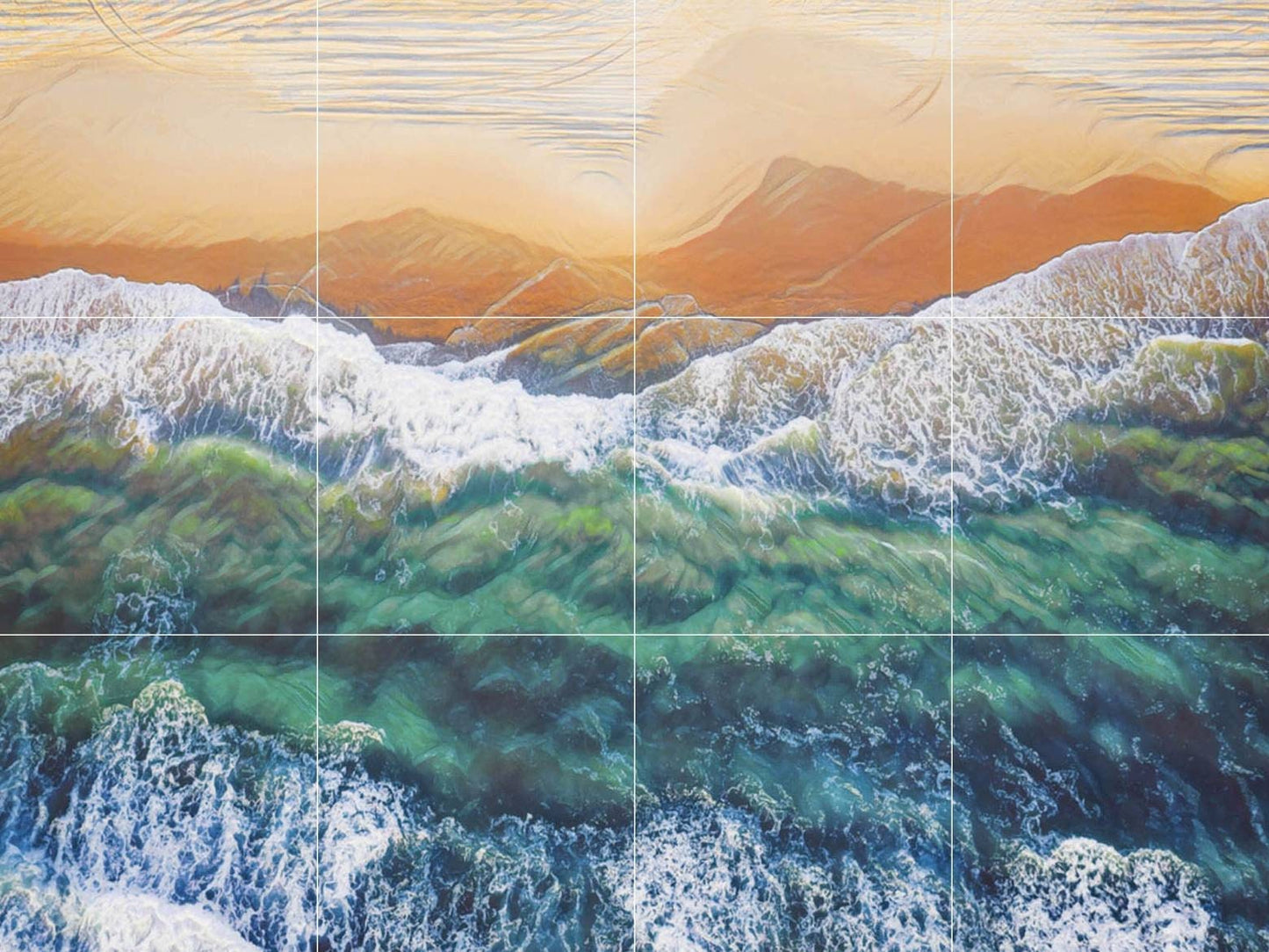 Tile Mural/Mosaic Ceramic Panel of Ocean Waves - Beach Mural - Ocean Waves Wall Mural - Ocean waves wall print - Home Decor - Tile Mosaic