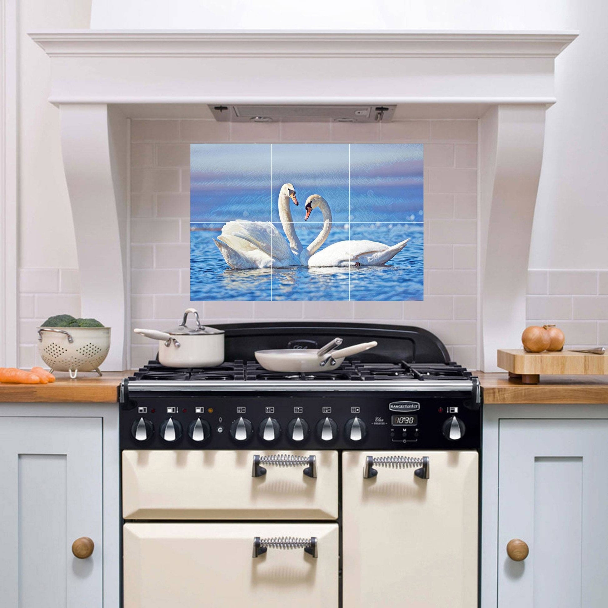 Tile Mural/Mosaic Ceramic Panel of Swan - Bird Mural - Swans Wall Decor - Swan Wall Art - Swan Tile Mural - Gloss Tiles - Tile Mosaic