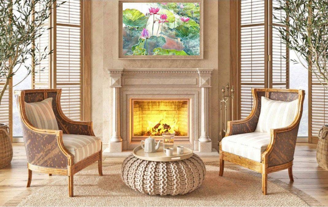 Lotus Flower Tile Mural: Ceramic Mosaic Art Print, Home Decor
