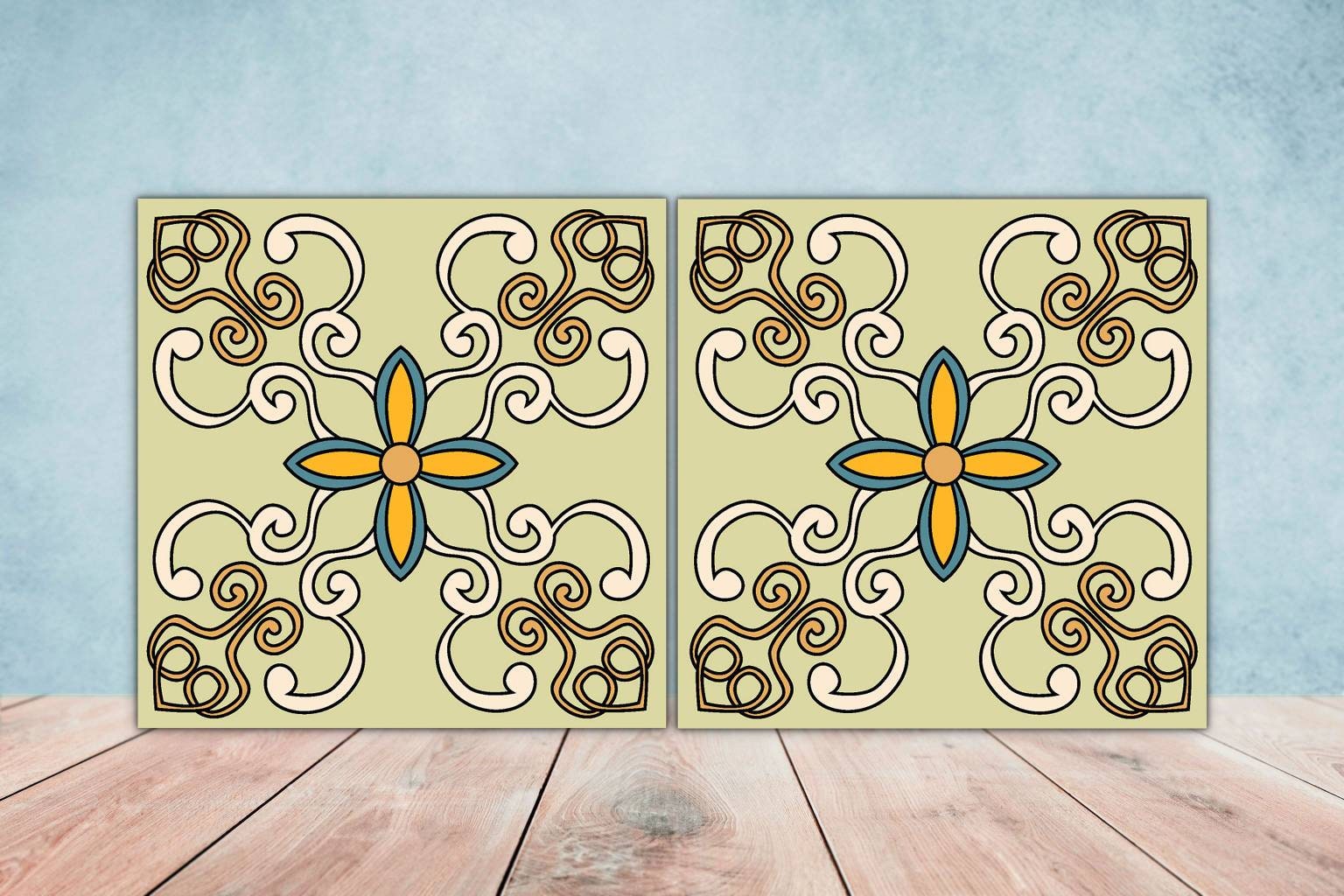 Spanish Ceramic Tiles - Set of 2 Spanish Wall Decor Tiles - Kitchen Backsplash Tiles, Table Decorative Tiles, Bathroom Tiles, Coaster