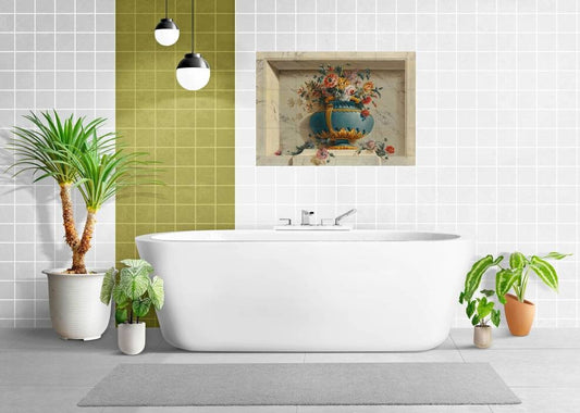 Floral Tile Mural: Michel Bruno Bellenge Vase of Flowers Mosaic, Floral Wall Art