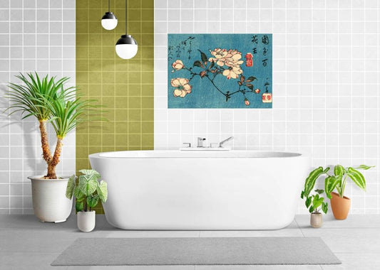 Cherry Blossom Tile Mural: Hiroshige Japanese Flower Oriental Wall Art, Gloss Ceramic Mosaic