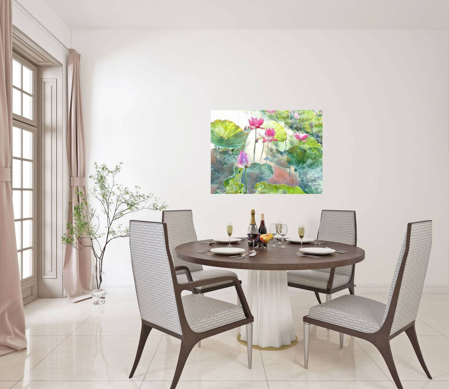 Lotus Flower Tile Mural: Ceramic Mosaic Art Print, Home Decor
